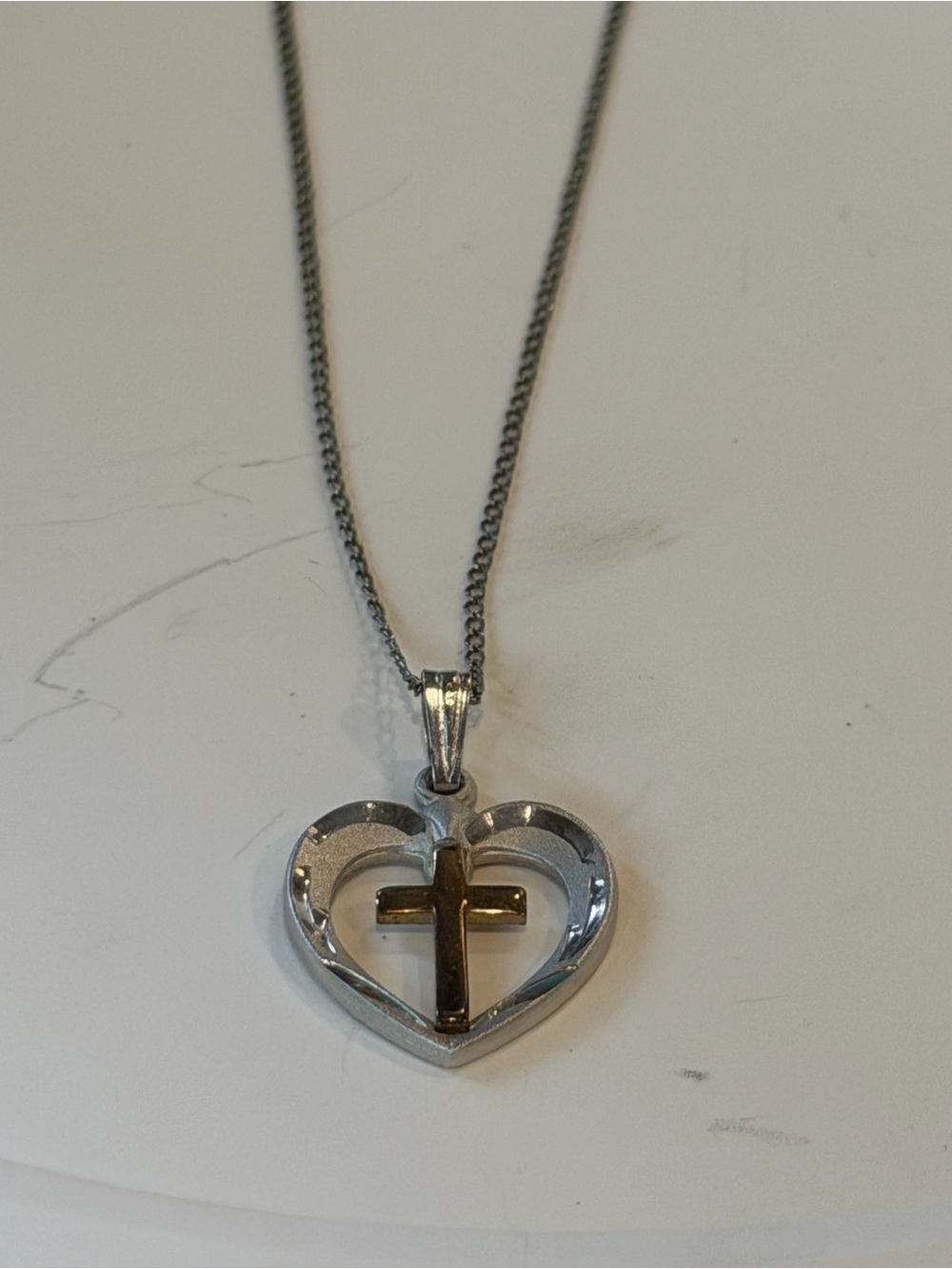 Sterling Silver Heart Necklace with Gold Cross Pendant - Women's Jewelry